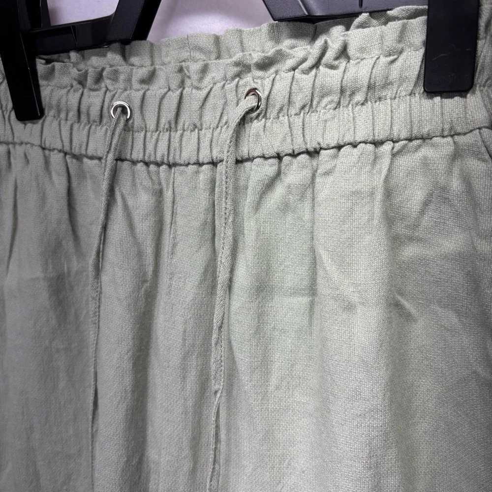 Zara Open Knit Wide Leg Pants Size XS Pale Green Linen Blend Boho Beach Festival